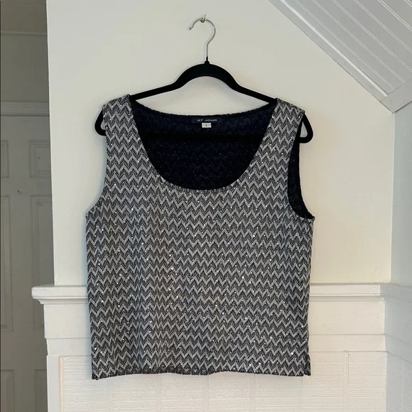 St John Navy Blue & Silver Sequin Sleeveless Top Women’s Large - Picture 1 of 11